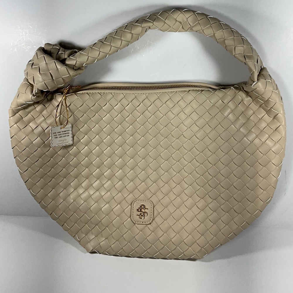 Simply Southern Woven Braided Hobo Bag Cream Beige Knotted Handle NWT